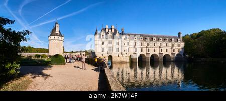 Cher-Tal, Chenonceaux (Zentralfrankreich): Das Chateau de Chenonceau, das berühmte Schloss des Loire-Tals, im Département Touraine Stockfoto