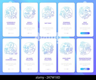 Vorteile der Wasserstoffblau Gradient Onboarding mobile App Bildschirm gesetzt Stock Vektor