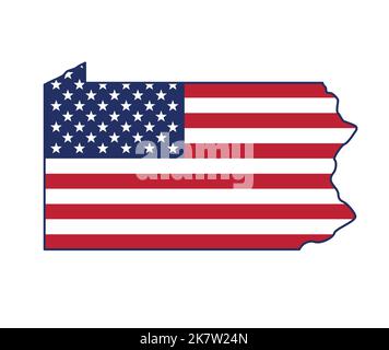 Pennsylvania PA State Shape Karte mit USA amerika Flaggengrenze vereinfachten Vektor isoliert auf weißem Hintergrund Stock Vektor