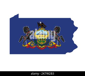 Pennsylvania PA Staatsflagge in Form Karte Silhouette Grenze vereinfachte USA Vektor isoliert auf weißem Hintergrund Stock Vektor