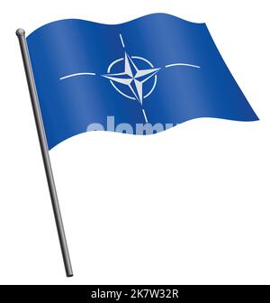 Präzise korrekte nato-Flagge fliegend winkend fließt auf Fahnenmast Vektor isoliert auf weißem Hintergrund Stock Vektor