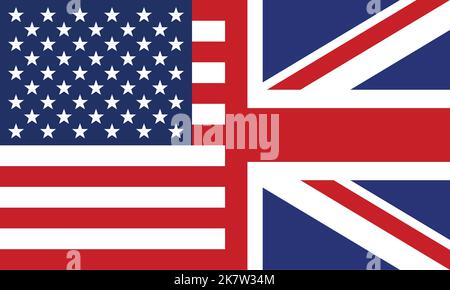 US- und UK-Flaggen kombiniert Seite an Seite englischer Symbolvektor isoliert auf weißem Hintergrund Stock Vektor