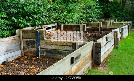 Große Holzkompostbehälter in einem englischen Garten - John Gollop Stockfoto