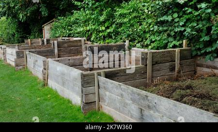 Große Holzkompostbehälter in einem englischen Garten - John Gollop Stockfoto