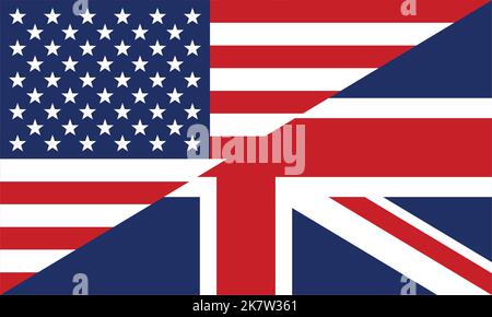 Flaggen aus den USA und Großbritannien kombinierten diagonalen symbolvektor in englischer Sprache, isoliert auf weißem Hintergrund Stock Vektor