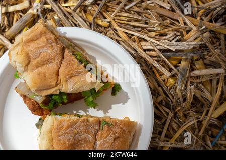 Koreanisches Steak auf Brot bei einem Food Festival in Estoril, Portugal Stockfoto