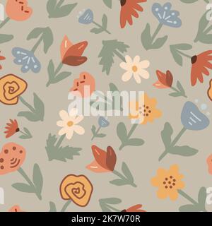 Abstrakt neutral blass Farbe verschiedene Blumen setzen nahtlose Muster Stock Vektor