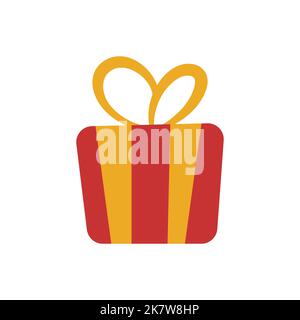 Doodle-Geschenkbox. Ein niedliches Geschenk in einer roten Verpackung mit einem Band. Einfache, flache Abbildung. Cliparts-Element für Neujahr und Weihnachten Design. Geburtstagselement. Stock Vektor