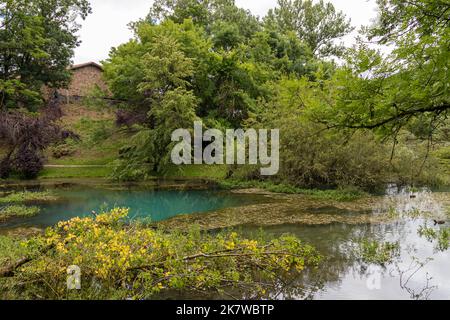 Geburtsort des Ebro Flusses in Fontibre, Reinosa, Kantabrien, Spanien Stockfoto