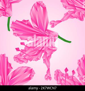 Nahtlose Textur Rhododendron Blume rosa einfache Polygone Berg Strauch Vektor Illustration Stock Vektor