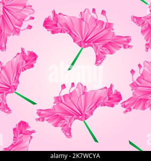 Nahtlose Textur Blume einfache Rhododendron rosa Polygone Berg Strauch Vektor Illustration Stock Vektor