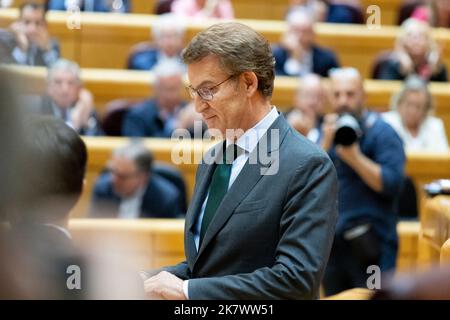 Alberto Nuñez Feijoo. Präsident der spanischen Volkspartei im Senat von Madrid. MADRID, SPANIEN - 18. OKTOBER 2022. Stockfoto