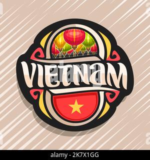 Vektor logo für Vietnam Land, Kühlschrank Magnet mit staatliche vietnamesische Flag, original brush Schrift für Wort Vietnam und nationalen vietnamesischen Symbol-c Stock Vektor
