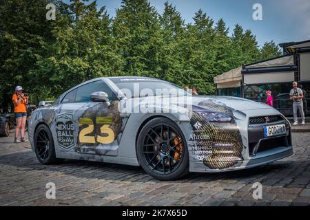 nissan gtr-Fahrzeug, das an der Nexus-Rallye in Stockholm, Schweden, teilnimmt Stockfoto
