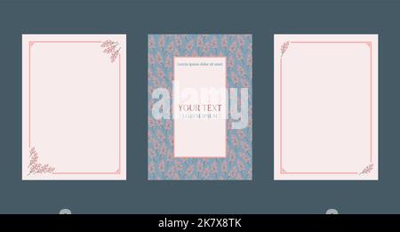 Kartensatz mit einem Ornament aus Wildblumen in Pastellfarben. Blumenposter für Herzlichen Glückwunsch. Vektor dekorative Grußkarte, Einladungsdesign. Stock Vektor