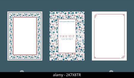 Kartensatz mit einem Ornament aus Wildblumen in Pastellfarben. Blumenposter für Herzlichen Glückwunsch. Vektor dekorative Grußkarte, Einladungsdesign. Stock Vektor