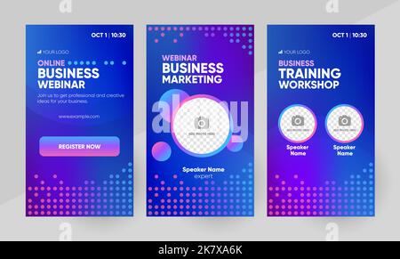 Business-Marketing-Schulung Webinar – Vorlage für Social-Media-Geschichten. Hintergrund und Illustration für Social Media Banner Design mit einem Platz für ein Bild in Vektor. Stock Vektor