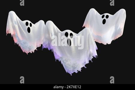 3D Illustration des White Ghost Ornament for Holiday Concept mit Happy Halloween. Stockfoto