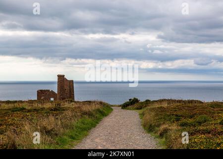 Ein Pfad, der nach Wheal Coates, einer ehemaligen Zinnmine, an der Nordkornischen Küste, führt Stockfoto