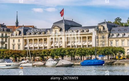 Bunte Alte Casino Boote Yachten Vierwaldstättersee Gebäude Luzern Schweiz Stockfoto