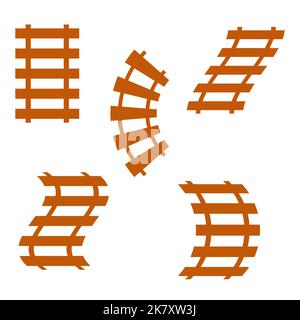 Eisenbahn, Eisenbahnschienen Silhouetten Symbol isoliert auf weißem Hintergrund Stock Vektor