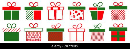 Geschenkbox Symbole präsentieren. Geschenkbox mit Bändchen Cartoon Set. Vektorgrafik Stock Vektor