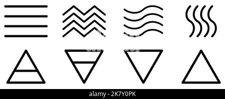 Satz aus vier Elementsymbolen. Symbol für Wind, Feuer, Wasser, Erde. Piktogramm-Symbole. Stock Vektor