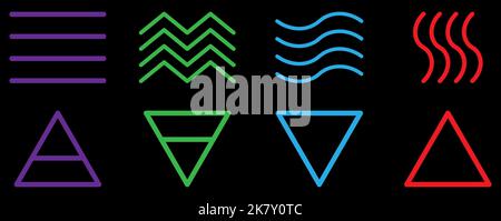 Set aus vier Naturelementen. Erde, Luft, Feuer und Wasser. Naturkonzept. Vektorgrafik Stock Vektor