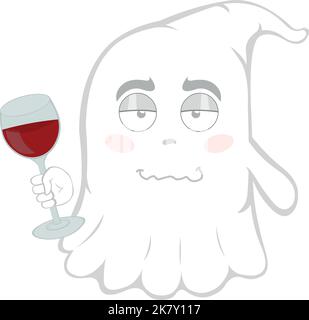 Vektordarstellung eines betrunkenen Cartoon-Geistes mit einem Glas Wein in der Hand Stock Vektor