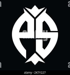 Design-Vorlage für PS Logo-Monogramm-Schild mit Blattkrone Stockfoto