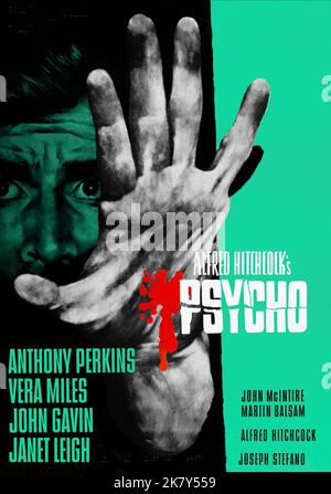 Filmposter Film Psycho (USA 1960) Regie: Alfred Hitchcock 29. Januar 1960 **WARNUNG** dieses Foto ist nur für redaktionelle Zwecke bestimmt und unterliegt dem Urheberrecht von UNIVERSAL und/oder dem Fotografen, der von der Film- oder Produktionsgesellschaft beauftragt wurde. Es kann nur durch Veröffentlichungen in Verbindung mit der Werbung für den oben genannten Film reproduziert werden. Eine obligatorische Gutschrift für UNIVERSAL ist erforderlich. Der Fotograf sollte ebenfalls angerechnet werden, wenn er bekannt ist. Ohne schriftliche Genehmigung der Film Company kann keine kommerzielle Nutzung gewährt werden. Stockfoto