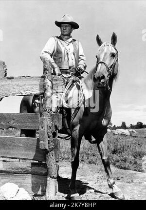 John Wayne Film: The War Wagon (1967) Charaktere: Taw Jackson Regie: Burt Kennedy 27 May 1967 **WARNUNG** Dieses Foto ist nur für redaktionelle Zwecke bestimmt und unterliegt dem Copyright von UNIVERSAL und/oder dem Fotografen, der von der Film- oder Produktionsfirma beauftragt wurde und darf nur von Publikationen im Zusammenhang mit der Bewerbung des oben genannten Films reproduziert werden. Eine obligatorische Gutschrift an UNIVERSAL ist erforderlich. Der Fotograf sollte auch bei Bekanntwerden des Fotos gutgeschrieben werden. Ohne schriftliche Genehmigung der Film Company kann keine kommerzielle Nutzung gewährt werden. Stockfoto