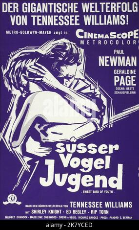 Geraldine Page & Paul Newman Poster Film: Sweet Bird of Youth (USA 1962) Charaktere: Alexandra Del Lago, Chance Wayne / Literaturverfilmung (Based on the Play von Tennessee Williams) Regie: Richard Brooks 21 March 1962 **WARNUNG** Dieses Foto ist nur für den redaktionellen Gebrauch und das Copyright von ROXBURY PRODUCTIONS INC Und/oder den Fotografen, der vom Film- oder Produktionsunternehmen beauftragt wurde und nur durch Publikationen im Zusammenhang mit der Bewerbung des oben genannten Films reproduziert werden kann. Eine obligatorische Gutschrift an ROXBURY PRODUCTIONS INC Ist erforderlich. Der Fotograf sollte auch nach Kenntnis der Informationen eine Gutschrift erhalten Stockfoto