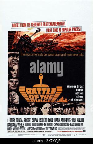 Henry Fonda, Barbara Werle, Robert Shaw, Robert Ryan, Pier Angeli, Telly Savalas & Charles Bronson Poster Film: Battle of the Bulge (USA 1968) Regie: Ken Annakin 16 December 1965 **WARNUNG** Dieses Foto ist nur für den redaktionellen Gebrauch bestimmt und unterliegt dem Copyright von WARNER BROS. Und/oder den Fotografen, der vom Film- oder Produktionsunternehmen beauftragt wurde und nur durch Publikationen im Zusammenhang mit der Bewerbung des oben genannten Films reproduziert werden kann. Eine obligatorische Gutschrift an WARNER BROS. Ist erforderlich. Der Fotograf sollte auch bei Bekanntwerden des Fotos gutgeschrieben werden. Ohne schriftliche Genehmigung kann keine kommerzielle Nutzung gewährt werden Stockfoto