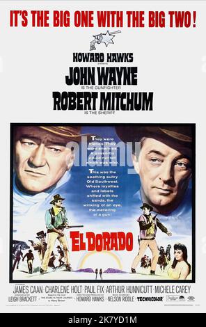 John Wayne & Robert Mitchum Poster Film: El Dorado (USA 1967) Charaktere: Cole Thornton, El Dorado Sheriff J.P. Harrah Director: Howard Hawks 07 June 1967 **WARNUNG** Dieses Foto ist nur für den redaktionellen Gebrauch bestimmt und unterliegt dem Copyright von PARAMOUNT PICTURES und/oder des Fotografen, der von der Film- oder Produktionsfirma beauftragt wurde.Es kann nur von Publikationen im Zusammenhang mit der Bewerbung des oben genannten Films reproduziert werden. Eine obligatorische Gutschrift für PARAMOUNT-BILDER ist erforderlich. Der Fotograf sollte auch bei Bekanntwerden des Fotos gutgeschrieben werden. Ohne schriftliche Genehmigung der Film Co. Kann keine kommerzielle Nutzung gewährt werden Stockfoto