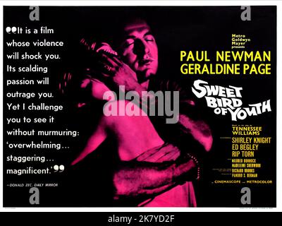 Geraldine Page & Paul Newman Poster Film: Sweet Bird of Youth (USA 1962) Charaktere: Chance Wayne, Alexandra Del Lago / Literaturverfilmung (Based on the Play von Tennessee Williams) Regie: Richard Brooks 21 March 1962 **WARNUNG** Dieses Foto ist nur für den redaktionellen Gebrauch und das Copyright von ROXBURY PRODUCTIONS INC Und/oder den Fotografen, der vom Film- oder Produktionsunternehmen beauftragt wurde und nur durch Publikationen im Zusammenhang mit der Bewerbung des oben genannten Films reproduziert werden kann. Eine obligatorische Gutschrift an ROXBURY PRODUCTIONS INC Ist erforderlich. Der Fotograf sollte auch nach Kenntnis der Informationen eine Gutschrift erhalten Stockfoto