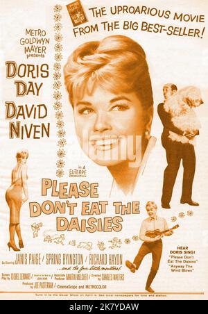 Doris Day Film Poster Film: Please Don't Eat the Daisies (USA 1960) Regie: Charles Walters 31 March 1960 **WARNUNG** Dieses Foto ist nur für redaktionelle Zwecke bestimmt und unterliegt dem Copyright von MGM und/oder dem von der Film- oder Produktionsfirma beauftragten Fotografen und kann nur durch Publikationen im Zusammenhang mit der Bewerbung des oben genannten Films reproduziert werden. Eine obligatorische Gutschrift an MGM ist erforderlich. Der Fotograf sollte auch bei Bekanntwerden des Fotos gutgeschrieben werden. Ohne schriftliche Genehmigung der Film Company kann keine kommerzielle Nutzung gewährt werden. Stockfoto