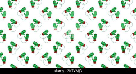 Nahtloses Muster mit gestreiften Strickhandschuhen. Gemütliche Wollhandschuhe Hintergrund. Weihnachts- oder Neujahrsgestaltung für Scrapbooking oder Geschenkpapier, Serviette oder Tischdecke. Vektorgrafik flach Stock Vektor