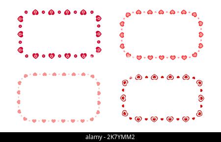 Rechteckige Rahmen mit Herzen und Blumen. Set von romantischen Vorlagen für Valentinstag-Karte, Hochzeitseinladung, Foto, Bild, Banner, Aufkleber. Vektorgrafik flach Stock Vektor