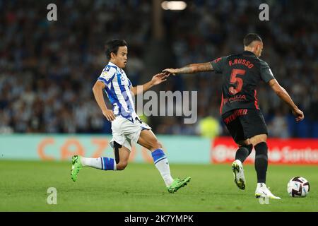 San Sebastian, Spanien. 19. Oktober 2022. Takefusa Kubo (Sociedad) Fußball: Spanisches 'La Liga Santander'-Spiel zwischen Real Sociedad 1-0 RCD Mallorca in der reale Arena in San Sebastian, Spanien. Quelle: Mutsu Kawamori/AFLO/Alamy Live News Stockfoto