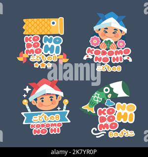 Flache Kinder Tag Etiketten Sammlung Vektor Design Illustration Stock Vektor