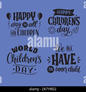 Schwarzer Kindertag Schriftzug Set Vektor Design Illustration Stock Vektor