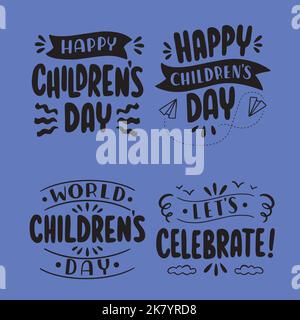 Schwarzer Kindertag Schriftzug Set Vektor Design Illustration Stock Vektor