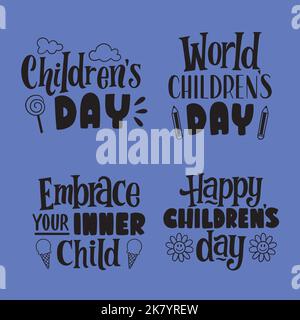 Schwarzer Kindertag Schriftzug Set Vektor Design Illustration Stock Vektor