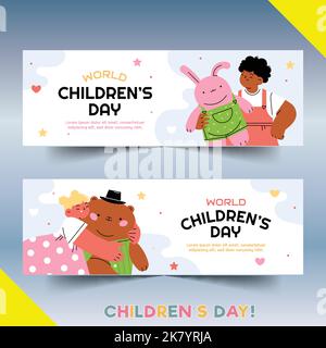 Flache Welt Kinder s Tag horizontale Banner Vorlage Vektor Design Illustration Stock Vektor