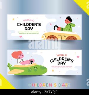 Flache Welt Kinder s Tag horizontale Banner Vorlage Vektor Design Illustration Stock Vektor