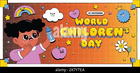 Flache Welt Kinder s Tag horizontale Banner Vorlage Vektor Design Illustration Stock Vektor