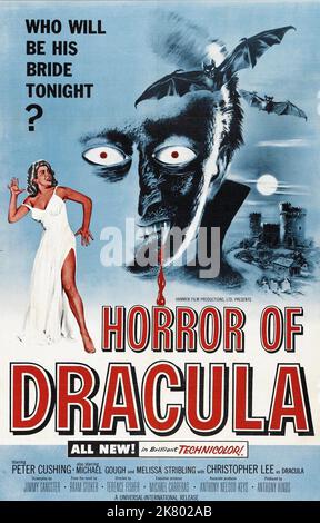 Film Poster Film: Dracula; Horror of Dracula (UK 1958) Regie: Terence Fisher 08 May 1958 **WARNUNG** Dieses Foto ist nur für redaktionelle Zwecke bestimmt und unterliegt dem Copyright von HAMMERFILM und/oder dem Fotografen, der von der Film- oder Produktionsfirma beauftragt wurde, und kann nur von Publikationen im Zusammenhang mit der Bewerbung des oben genannten Films reproduziert werden. Eine obligatorische Gutschrift für DAS HÄMMERN VON FILM ist erforderlich. Der Fotograf sollte auch bei Bekanntwerden des Fotos gutgeschrieben werden. Ohne schriftliche Genehmigung der Film Company kann keine kommerzielle Nutzung gewährt werden. Stockfoto