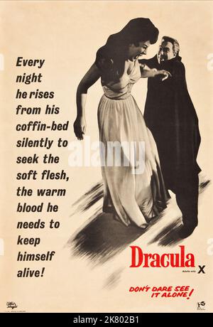 Film Poster Film: Dracula; Horror of Dracula (UK 1958) Regie: Terence Fisher 08 May 1958 **WARNUNG** Dieses Foto ist nur für redaktionelle Zwecke bestimmt und unterliegt dem Copyright von HAMMERFILM und/oder dem Fotografen, der von der Film- oder Produktionsfirma beauftragt wurde, und kann nur von Publikationen im Zusammenhang mit der Bewerbung des oben genannten Films reproduziert werden. Eine obligatorische Gutschrift für DAS HÄMMERN VON FILM ist erforderlich. Der Fotograf sollte auch bei Bekanntwerden des Fotos gutgeschrieben werden. Ohne schriftliche Genehmigung der Film Company kann keine kommerzielle Nutzung gewährt werden. Stockfoto