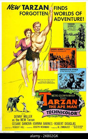 Joanna Barnes & Denny Miller Poster Film: Tarzan, The Ape man (USA 1959) Charaktere: Jane Parker, Tarzan Regie: Joseph M. Newman 01 October 1959 **WARNUNG** Dieses Foto ist nur für redaktionelle Verwendung bestimmt und unterliegt dem Copyright von MGM und/oder dem von der Film- oder Produktionsfirma beauftragten Fotografen und kann nur durch Publikationen im Zusammenhang mit der Bewerbung des oben genannten Films reproduziert werden. Eine obligatorische Gutschrift an MGM ist erforderlich. Der Fotograf sollte auch bei Bekanntwerden des Fotos gutgeschrieben werden. Ohne schriftliche Genehmigung der Film Company kann keine kommerzielle Nutzung gewährt werden. Stockfoto